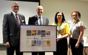 Campbelltown Catholic Club board chairman David Olsson and ceo Michael Lavorato, with Youth Solutions ceo Geraldine Deans and president Rebecca Whitford.