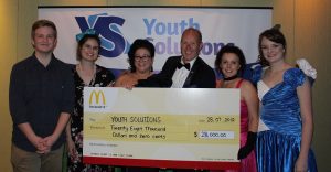 McHappy result: Angus Ross, Lauren Payne, Geraldine Dean (Youth Solutions CEO), Peter Meadows (McDonald’s in Macarthur owner and operator), Rebecca Whitford (Youth Solutions president), Kassee Loomes.