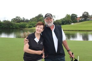 Catholic Club directors Mary-Ellen Bland and Leo Delissen on the green