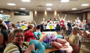 The Zonta volunteers in top gear last Saturday in the auditorium of Wests Tennis Club when they produced 600 birthing kits for women in poor countries.